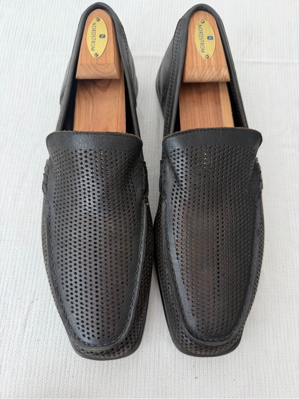 Taryn Rose Perforated Black Leather Slip-On Loafers